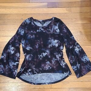 Simply Vera Vera Wang Floral Bell Sleeve Blouse - Black and Purple